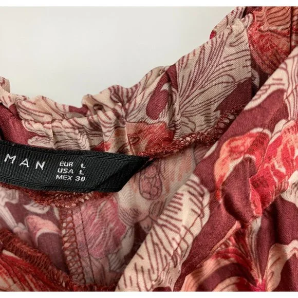 Zara Jogger Pants Floral Print Red Pull On High Rise - Picture 5 of 13